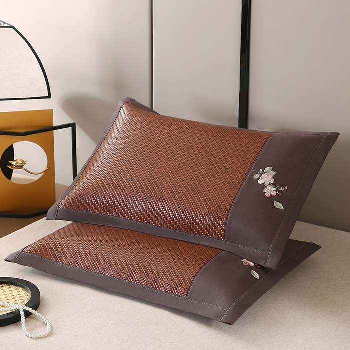 91家纺网 家纺一手货源 找家纺 小牛席业 2026春夏新款霸王藤夏凉枕枕头枕芯（枕套+枕芯）-清雅花语 霸王藤夏凉枕-清雅花语（咖色）