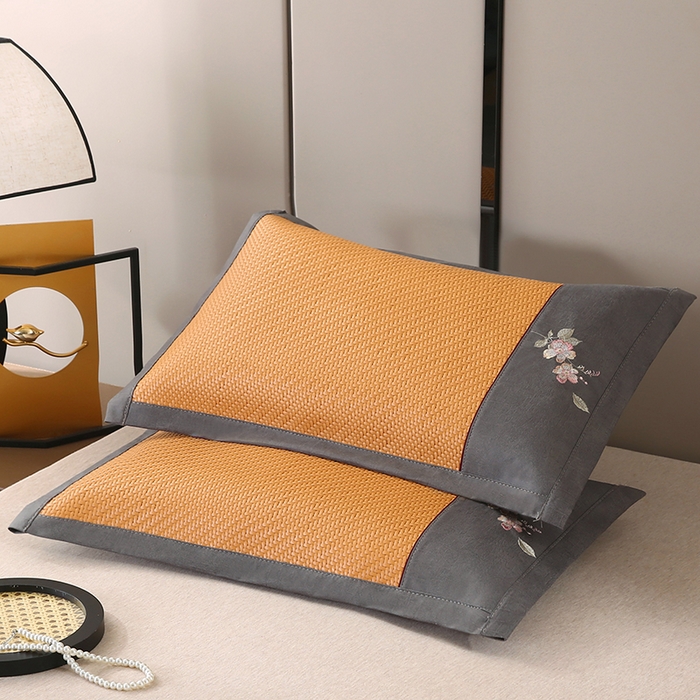 91家纺网 家纺一手货源 找家纺 小牛席业 2026春夏新款霸王藤夏凉枕枕头枕芯（枕套+枕芯）-清雅花语 霸王藤夏凉枕-清雅花语（黄色）