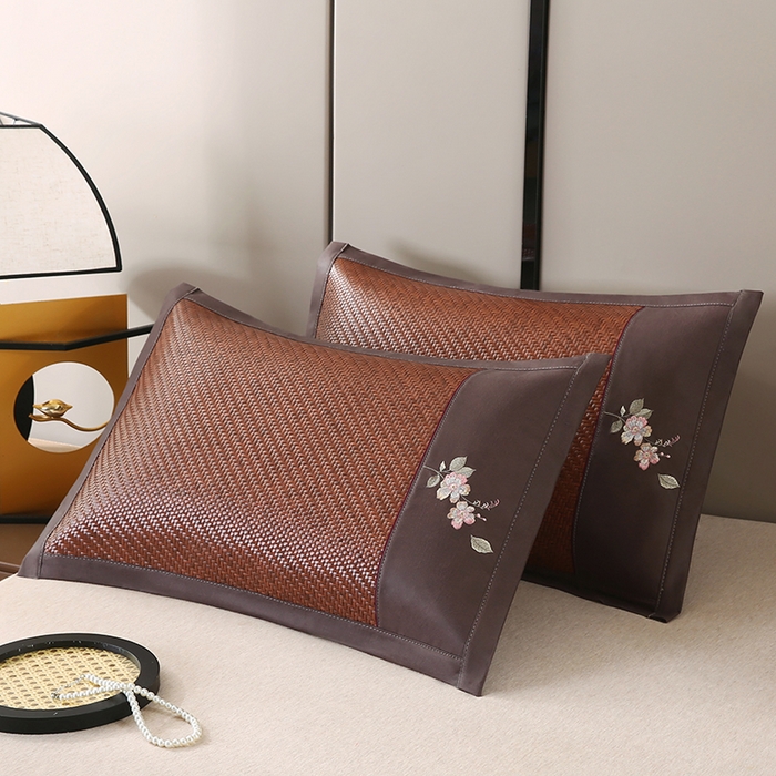 91家纺网 家纺一手货源 找家纺 小牛席业 2026春夏新款霸王藤夏凉枕枕头枕芯（枕套+枕芯）-清雅花语 霸王藤夏凉枕-清雅花语（咖色）