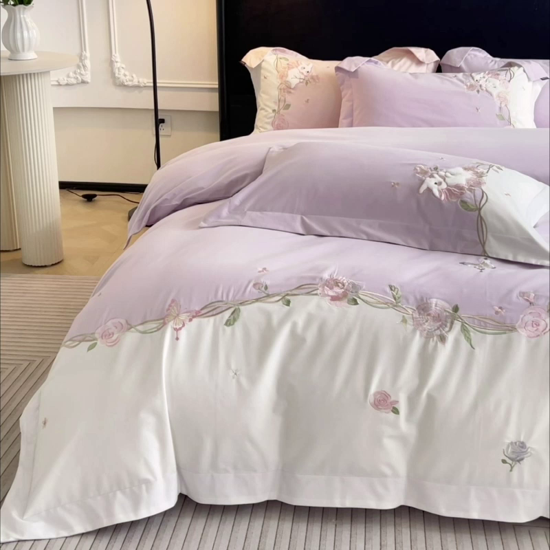 91家纺网 家纺一手货源 找家纺 （总）乔利卡沃 2026爆款新品少女心A类100支长绒棉纯棉四件套全棉刺绣兔子被套床单床笠公主风