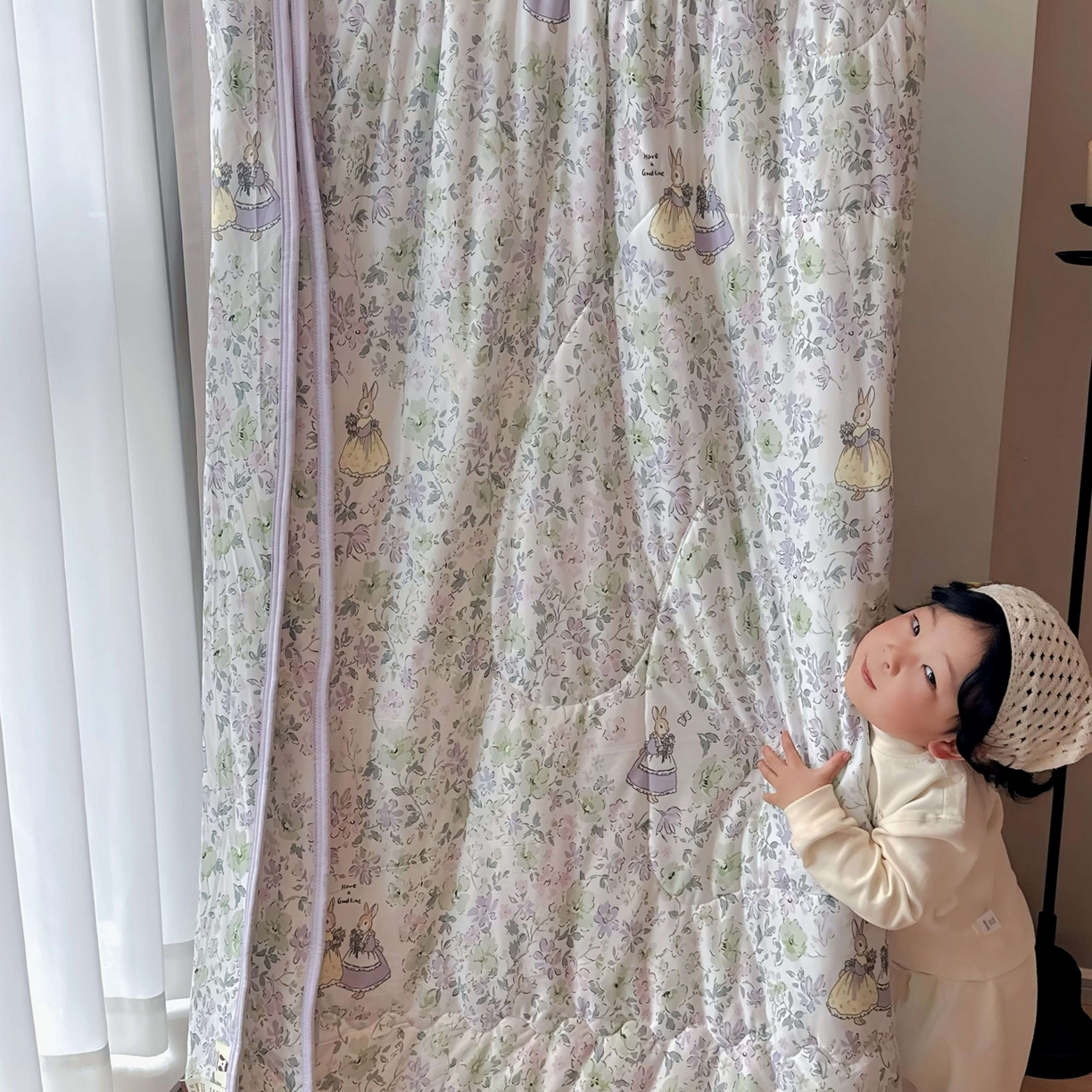 91家纺网 家纺一手货源 找家纺 兜米家居 2026春夏新款针织夏被夏凉被空调被 花园兔