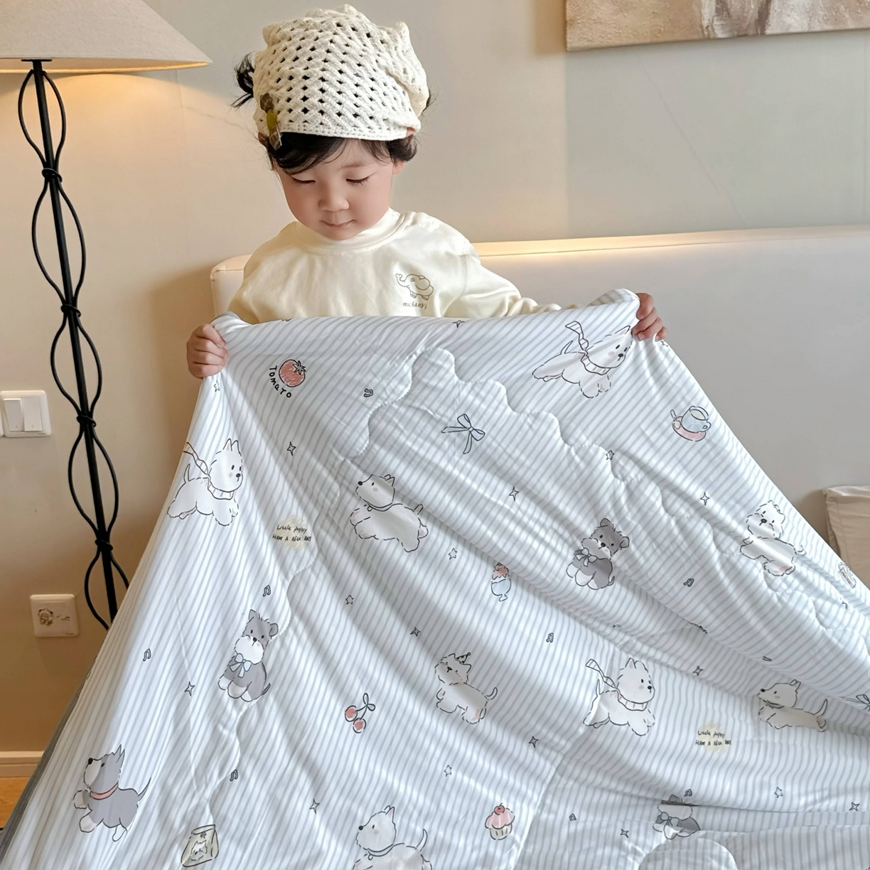 91家纺网 家纺一手货源 找家纺 兜米家居 2026春夏新款针织夏被夏凉被空调被 调皮小狗