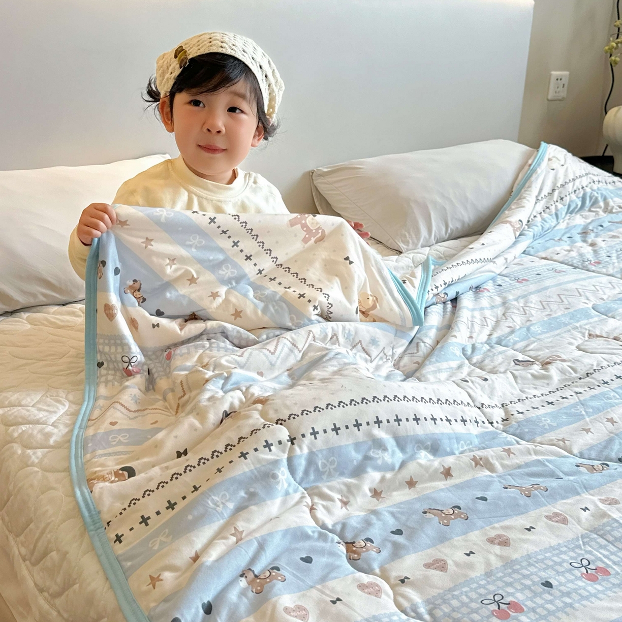 91家纺网 家纺一手货源 找家纺 兜米家居 2026春夏新款针织夏被夏凉被空调被 快乐小马