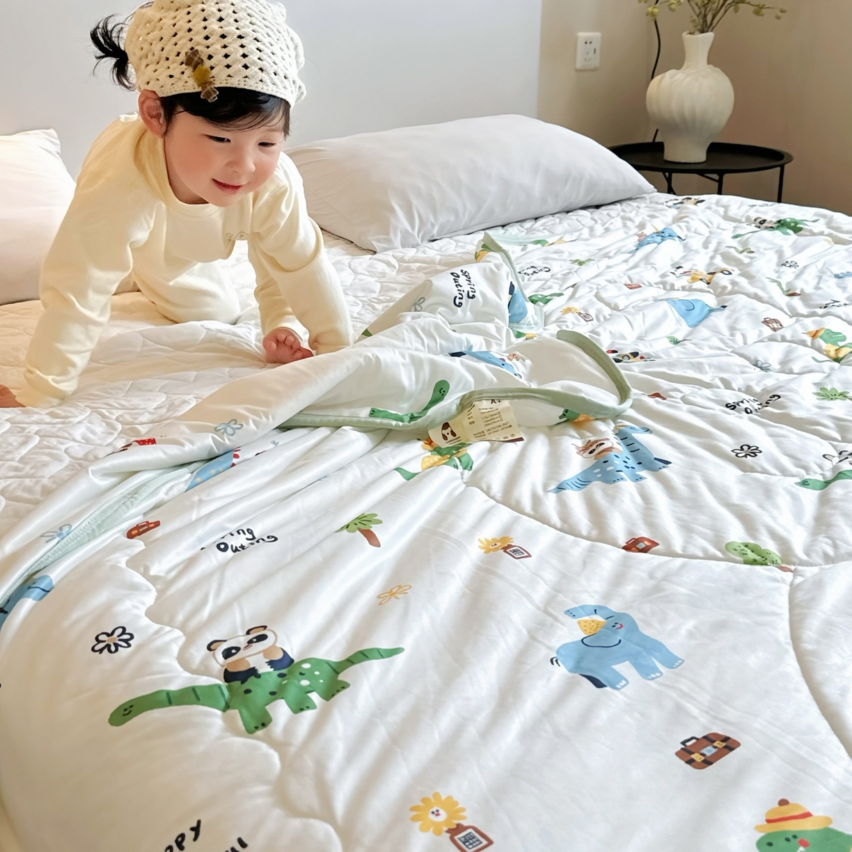 91家纺网 家纺一手货源 找家纺 兜米家居 2026春夏新款针织夏被夏凉被空调被 小恐龙