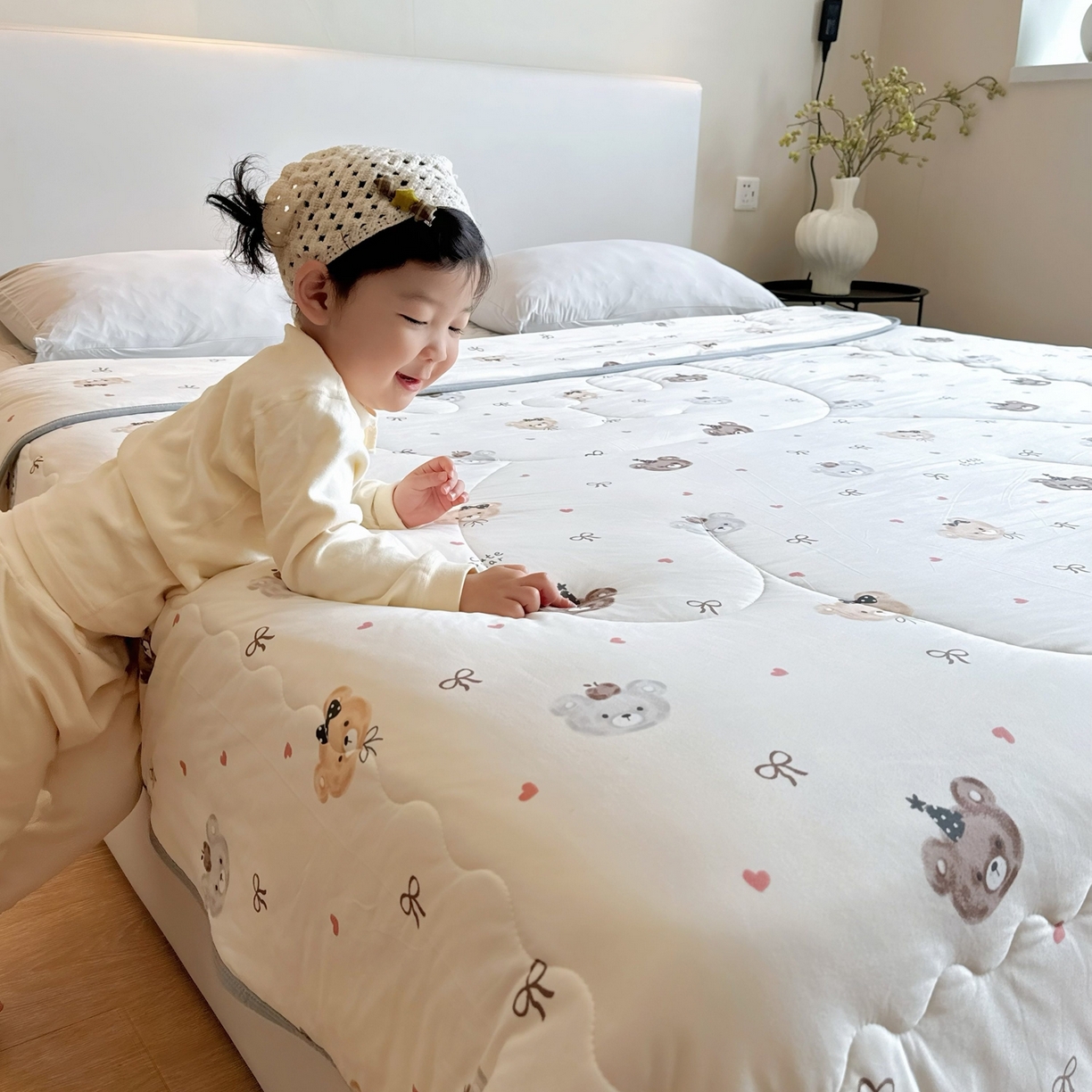 91家纺网 家纺一手货源 找家纺 兜米家居 2026春夏新款针织夏被夏凉被空调被 小熊宝宝