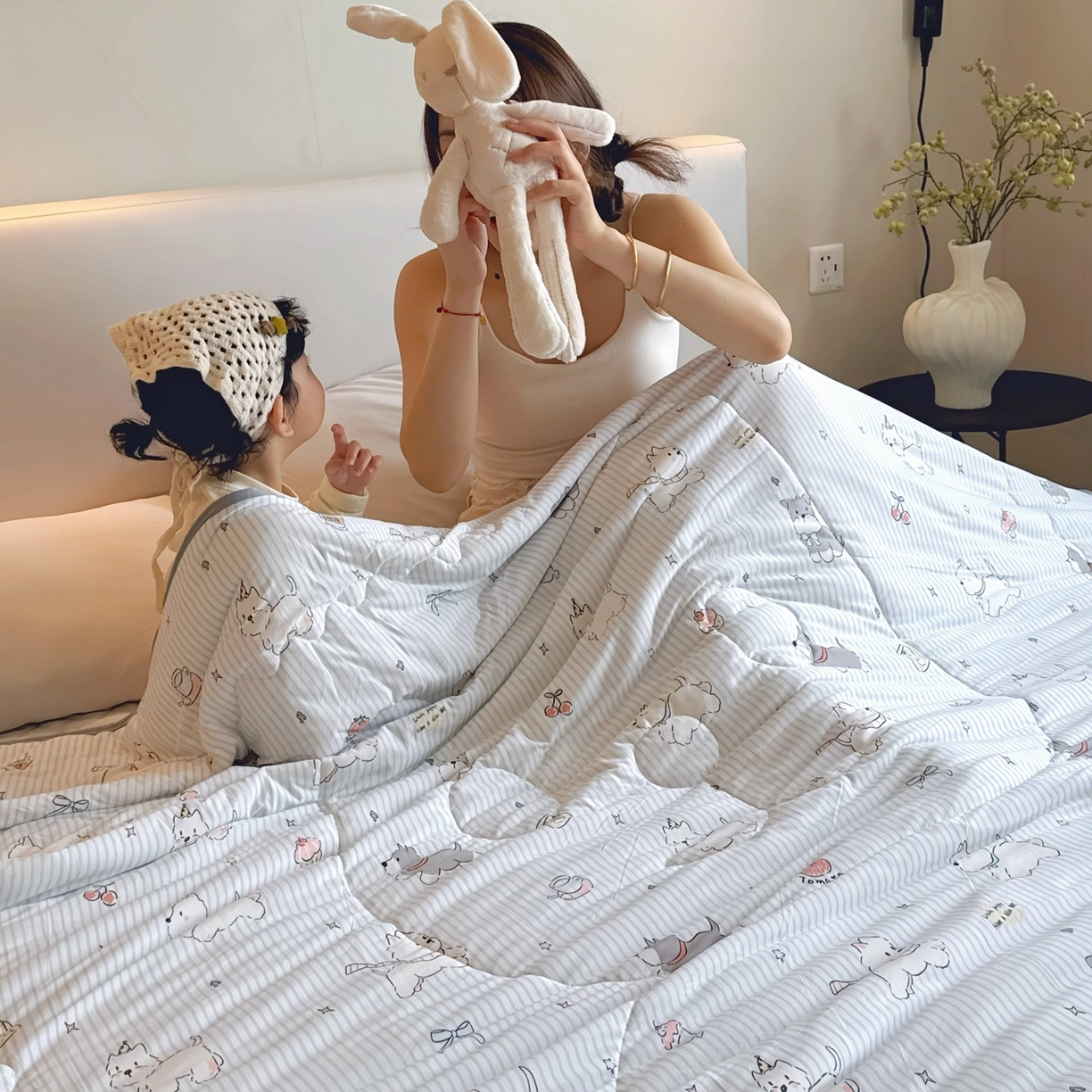 91家纺网 家纺一手货源 找家纺 兜米家居 2026春夏新款针织夏被夏凉被空调被 调皮小狗