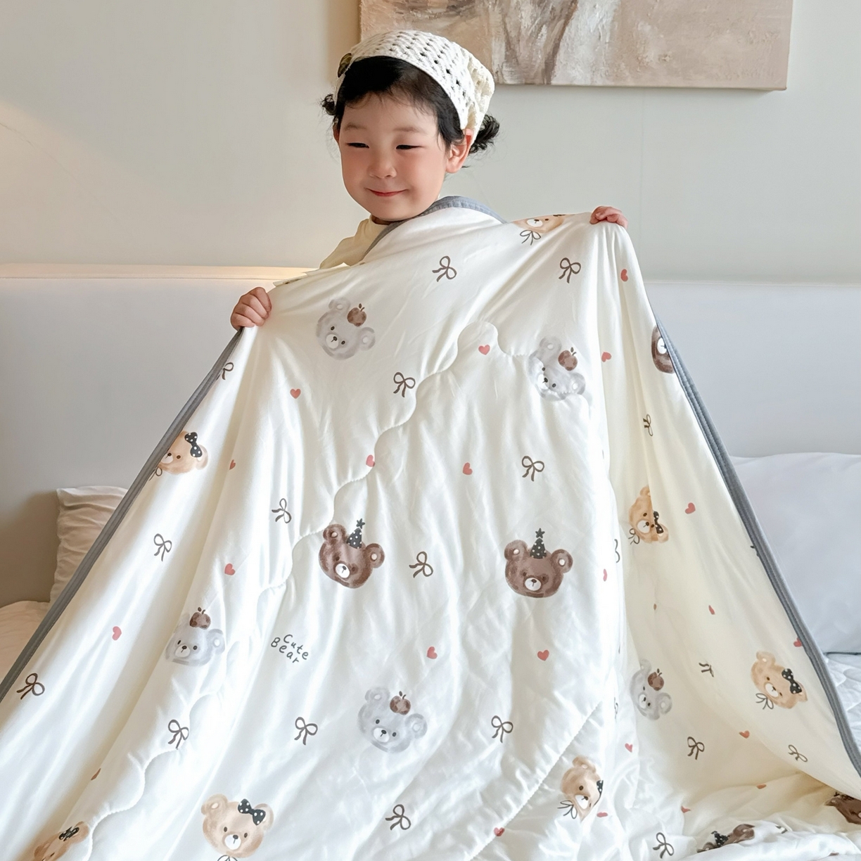 91家纺网 家纺一手货源 找家纺 兜米家居 2026春夏新款针织夏被夏凉被空调被 小熊宝宝