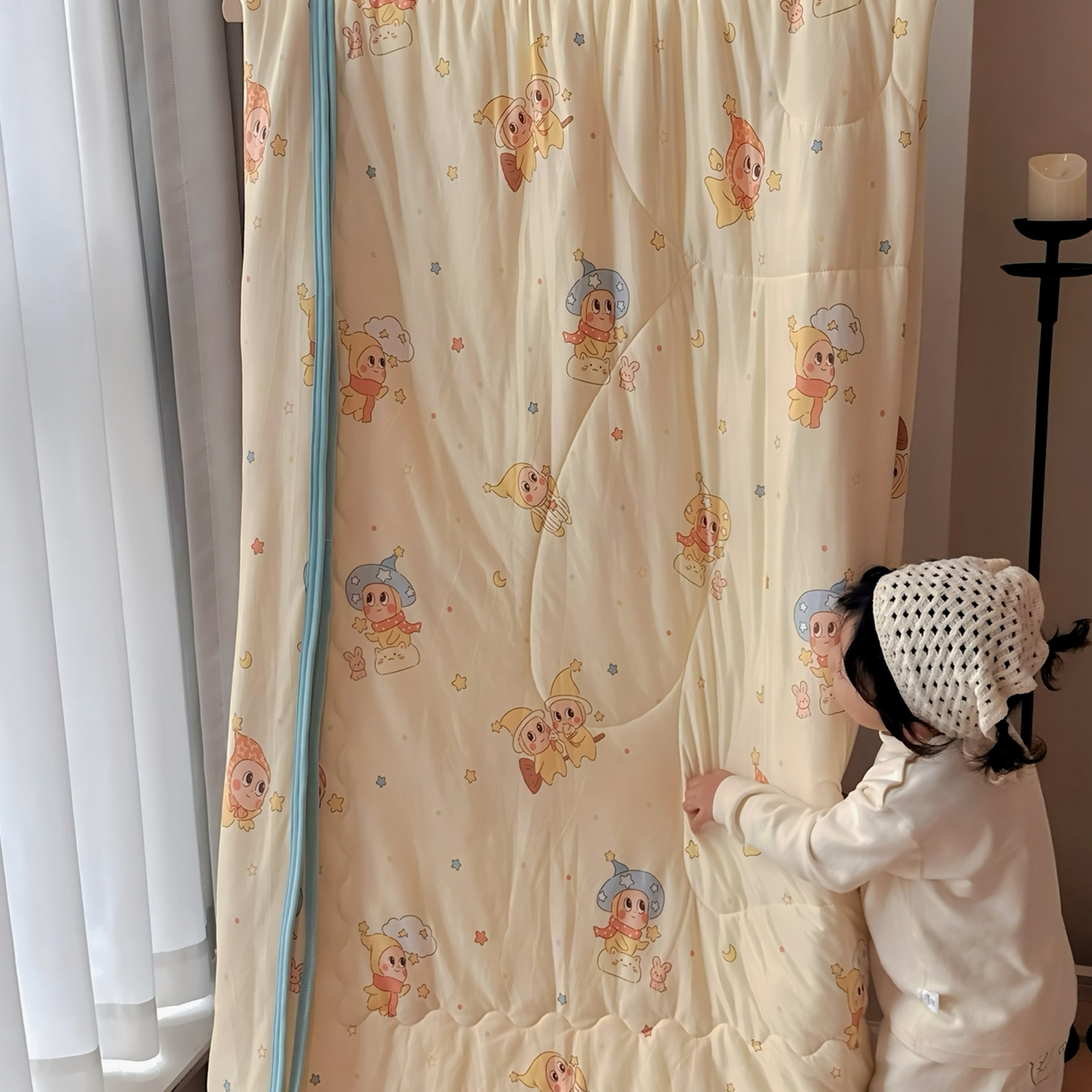 91家纺网 家纺一手货源 找家纺 兜米家居 2026春夏新款针织夏被夏凉被空调被 星星宝贝