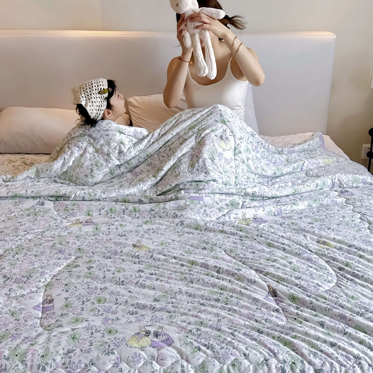 91家纺网 家纺一手货源 找家纺 兜米家居 2026春夏新款针织夏被夏凉被空调被 花园兔