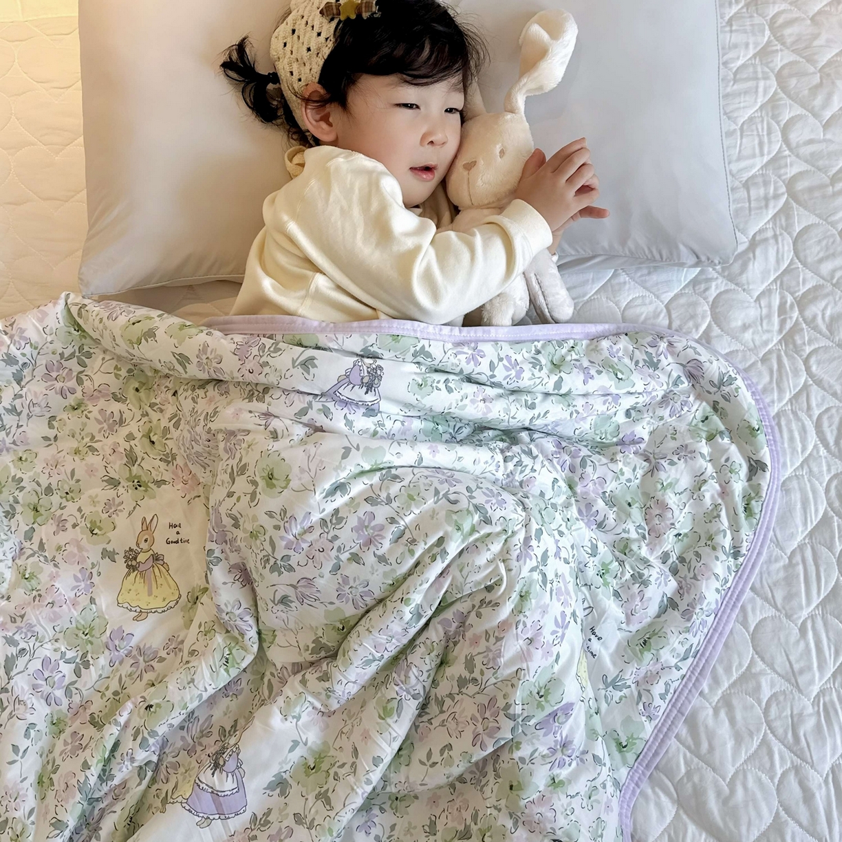 91家纺网 家纺一手货源 找家纺 兜米家居 2026春夏新款针织夏被夏凉被空调被 花园兔