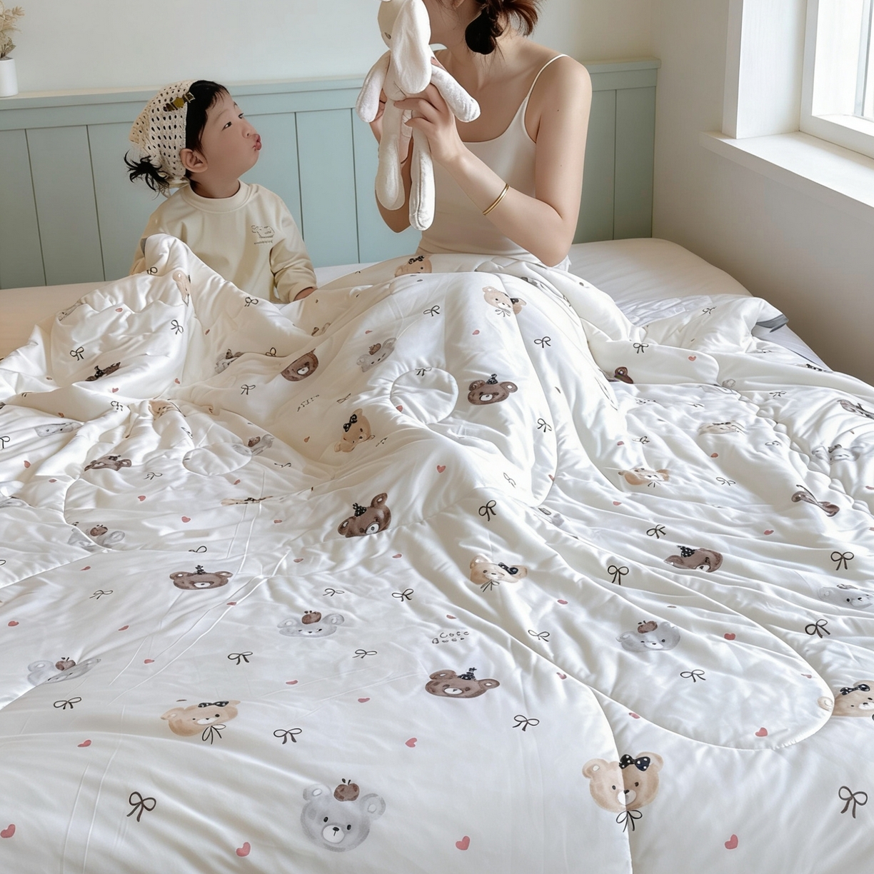 91家纺网 家纺一手货源 找家纺 兜米家居 2026春夏新款针织夏被夏凉被空调被 小熊宝宝