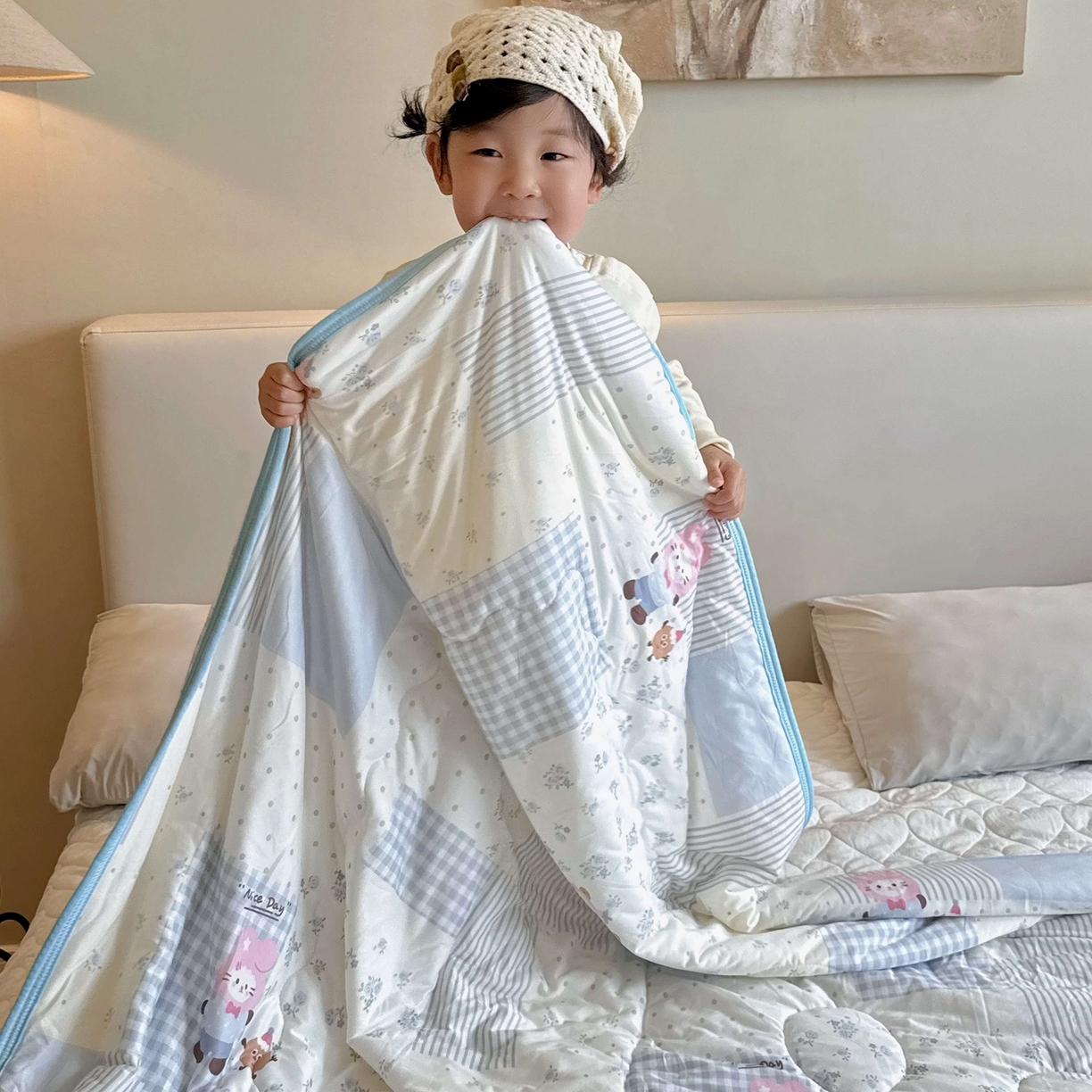 91家纺网 家纺一手货源 找家纺 兜米家居 2026春夏新款针织夏被夏凉被空调被 萌宠乐园