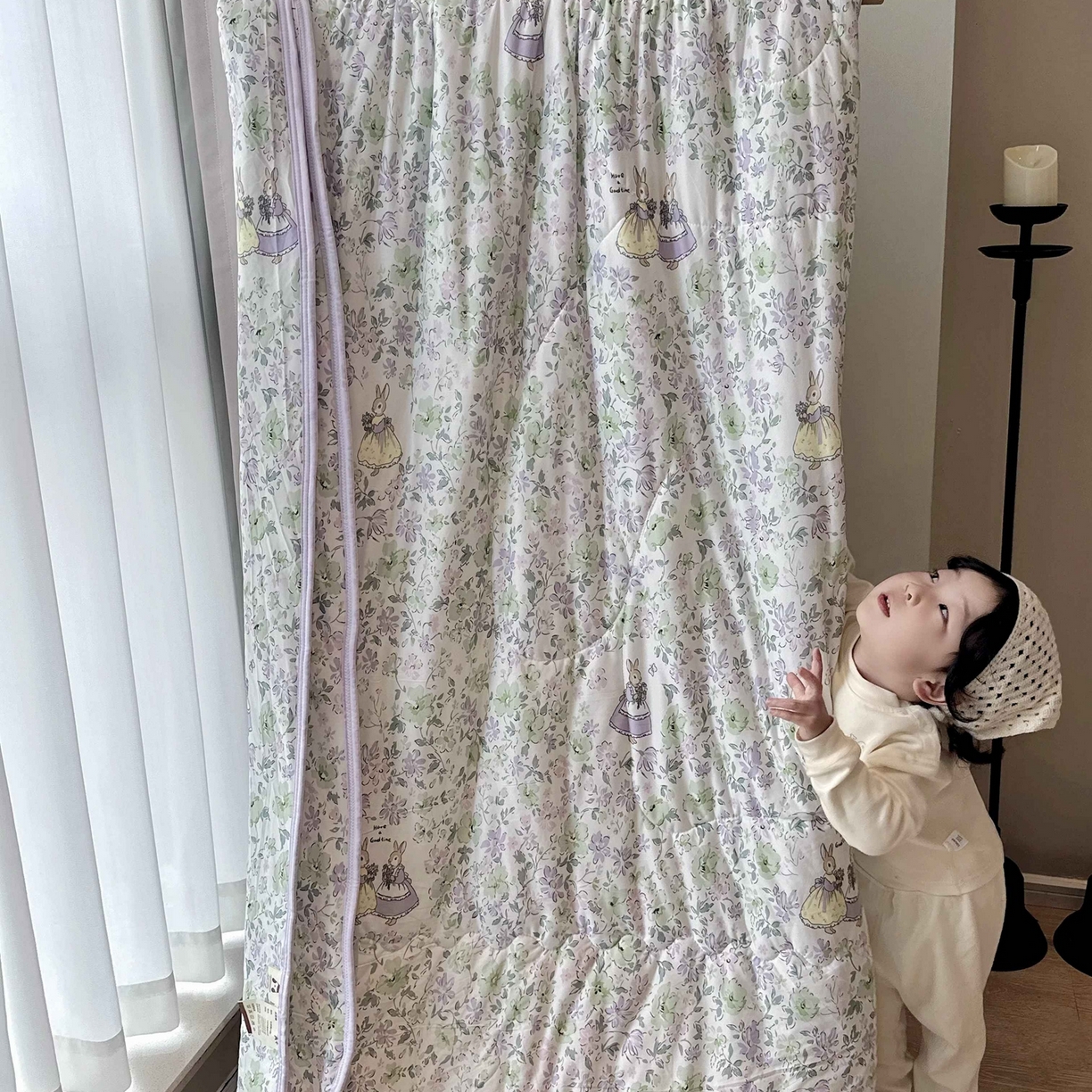 91家纺网 家纺一手货源 找家纺 兜米家居 2026春夏新款针织夏被夏凉被空调被 花园兔