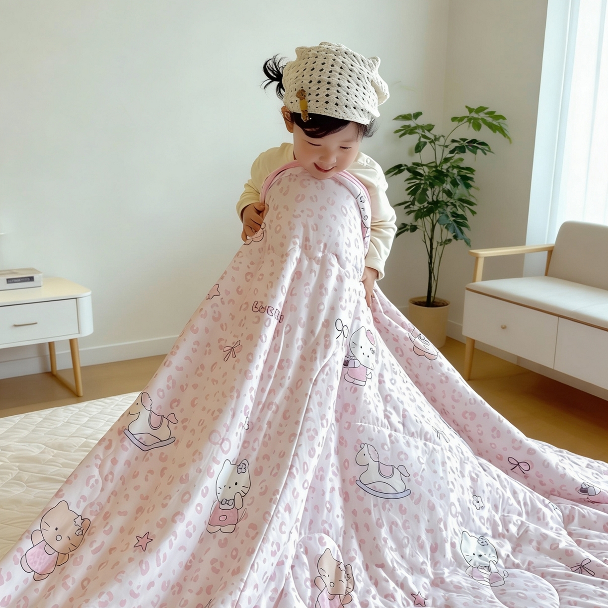 91家纺网 家纺一手货源 找家纺 兜米家居 2026春夏新款针织夏被夏凉被空调被 豹纹猫咪