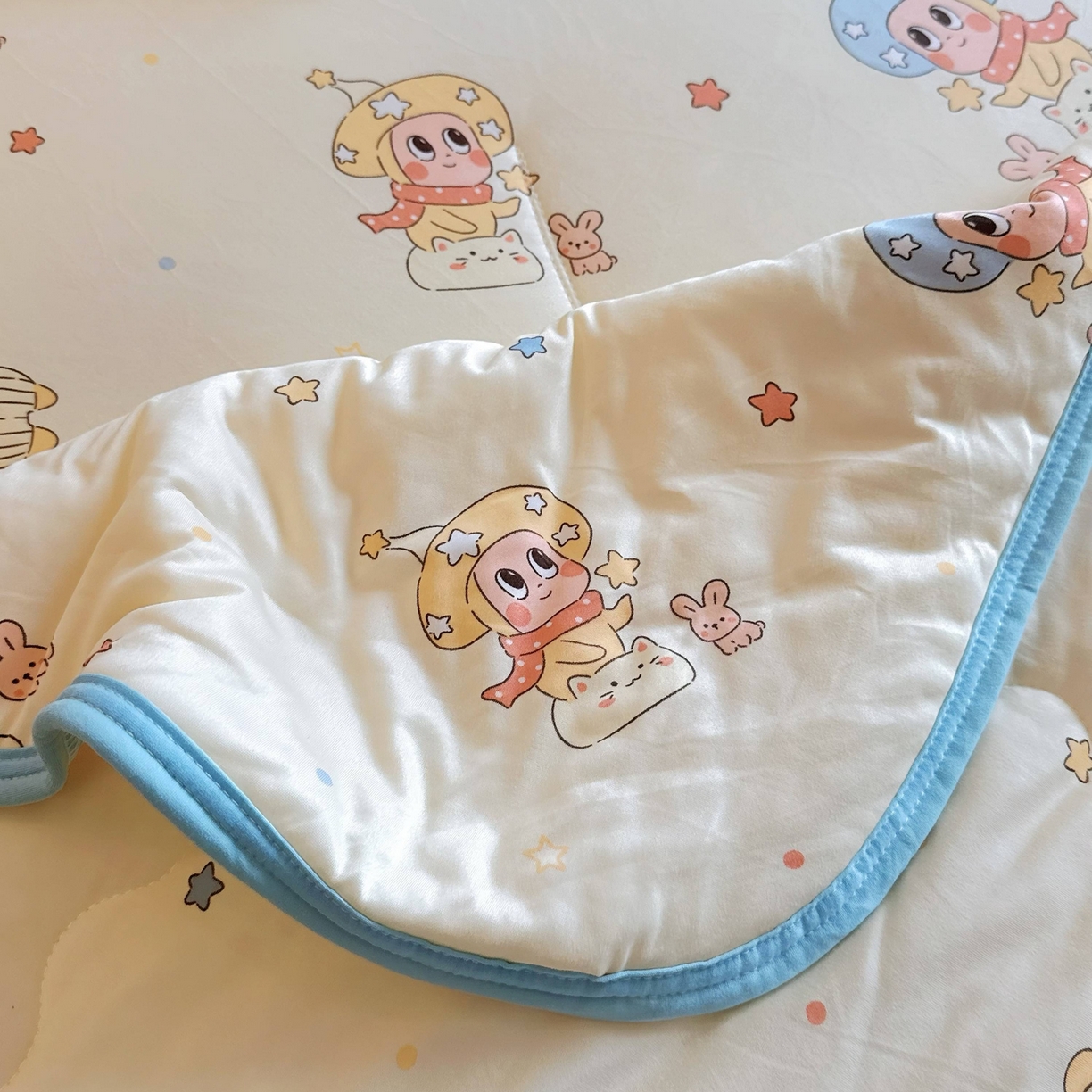 91家纺网 家纺一手货源 找家纺 兜米家居 2026春夏新款针织夏被夏凉被空调被 星星宝贝