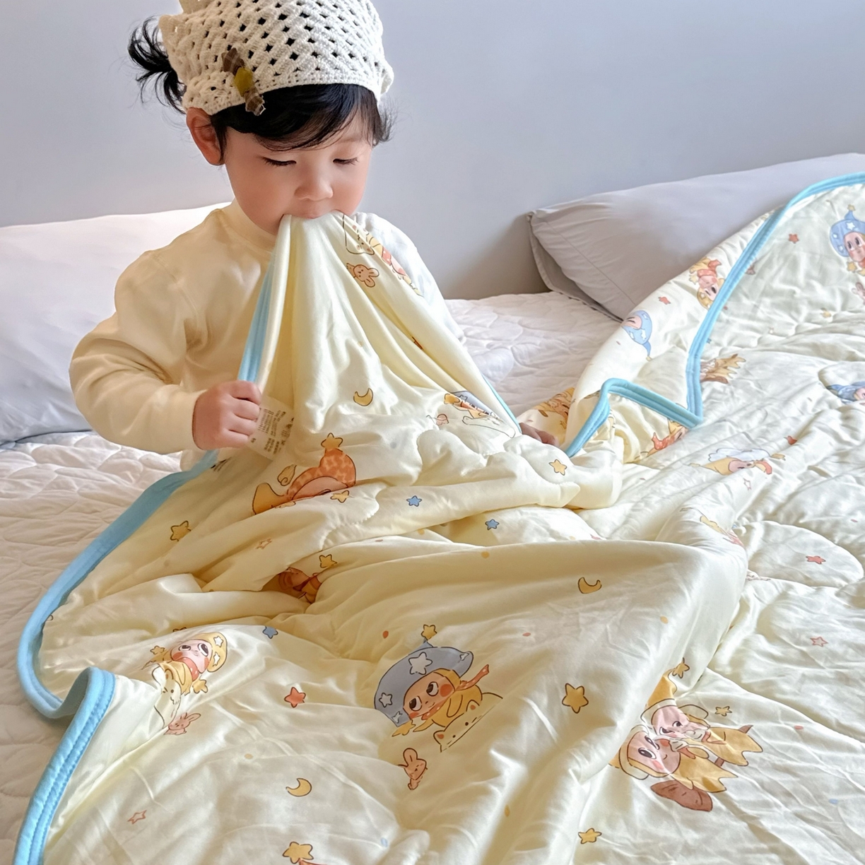 91家纺网 家纺一手货源 找家纺 兜米家居 2026春夏新款针织夏被夏凉被空调被 星星宝贝