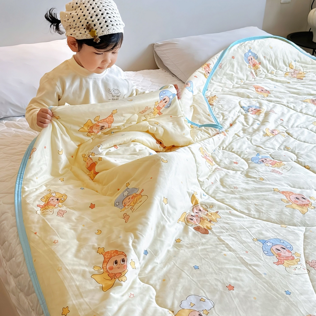 91家纺网 家纺一手货源 找家纺 兜米家居 2026春夏新款针织夏被夏凉被空调被 星星宝贝