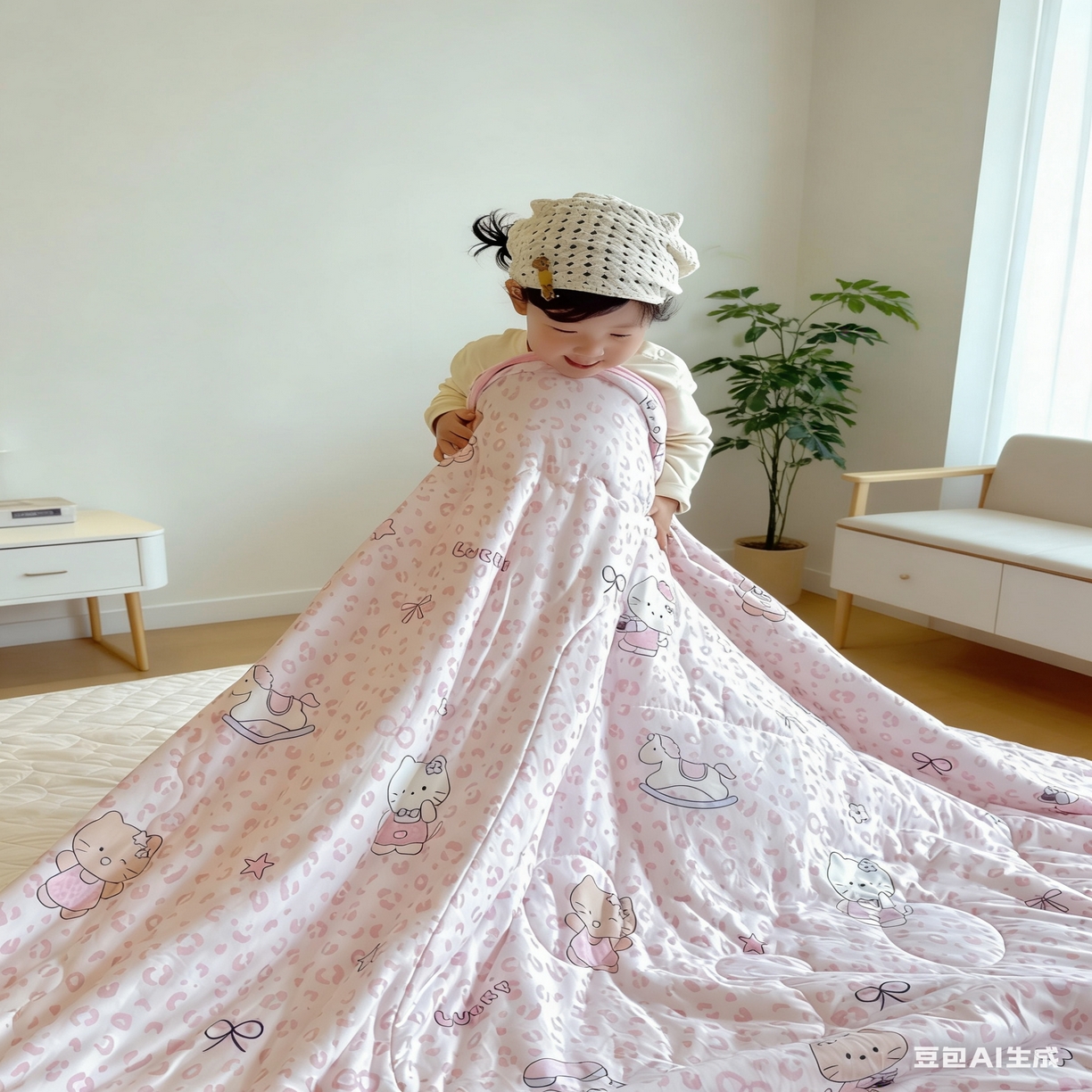 91家纺网 家纺一手货源 找家纺 兜米家居 2026春夏新款针织夏被夏凉被空调被 豹纹猫咪