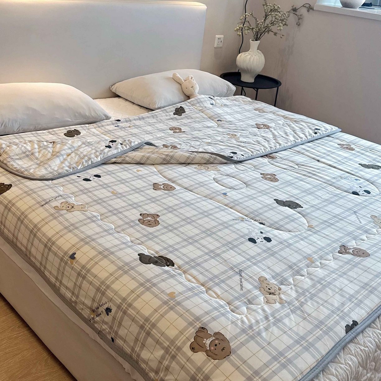 91家纺网 家纺一手货源 找家纺 兜米家居 2026春夏新款针织夏被夏凉被空调被 格子狗狗