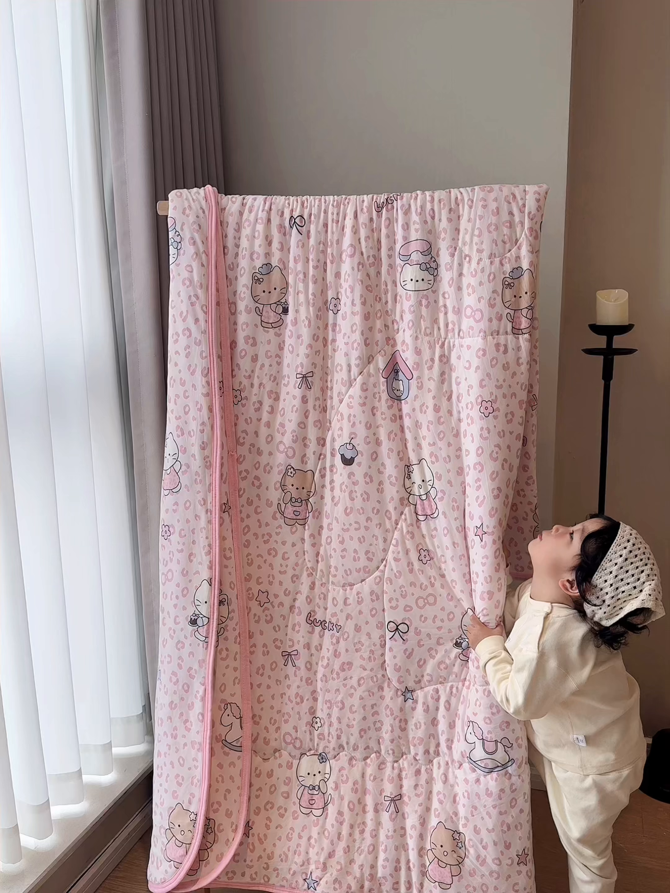 91家纺网 家纺一手货源 找家纺 兜米家居 2026春夏新款针织夏被夏凉被空调被 豹纹猫咪