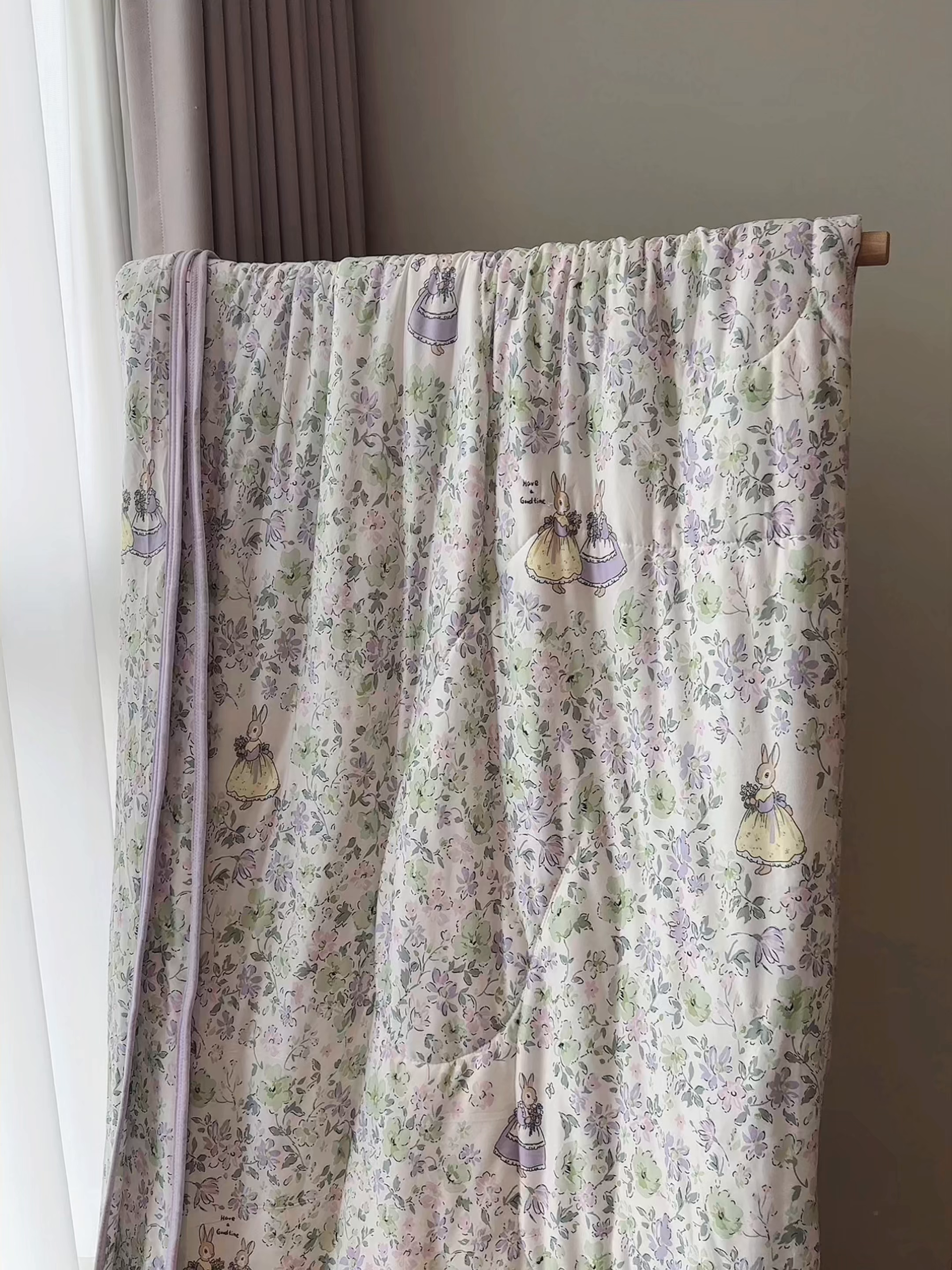 91家纺网 家纺一手货源 找家纺 兜米家居 2026春夏新款针织夏被夏凉被空调被 花园兔