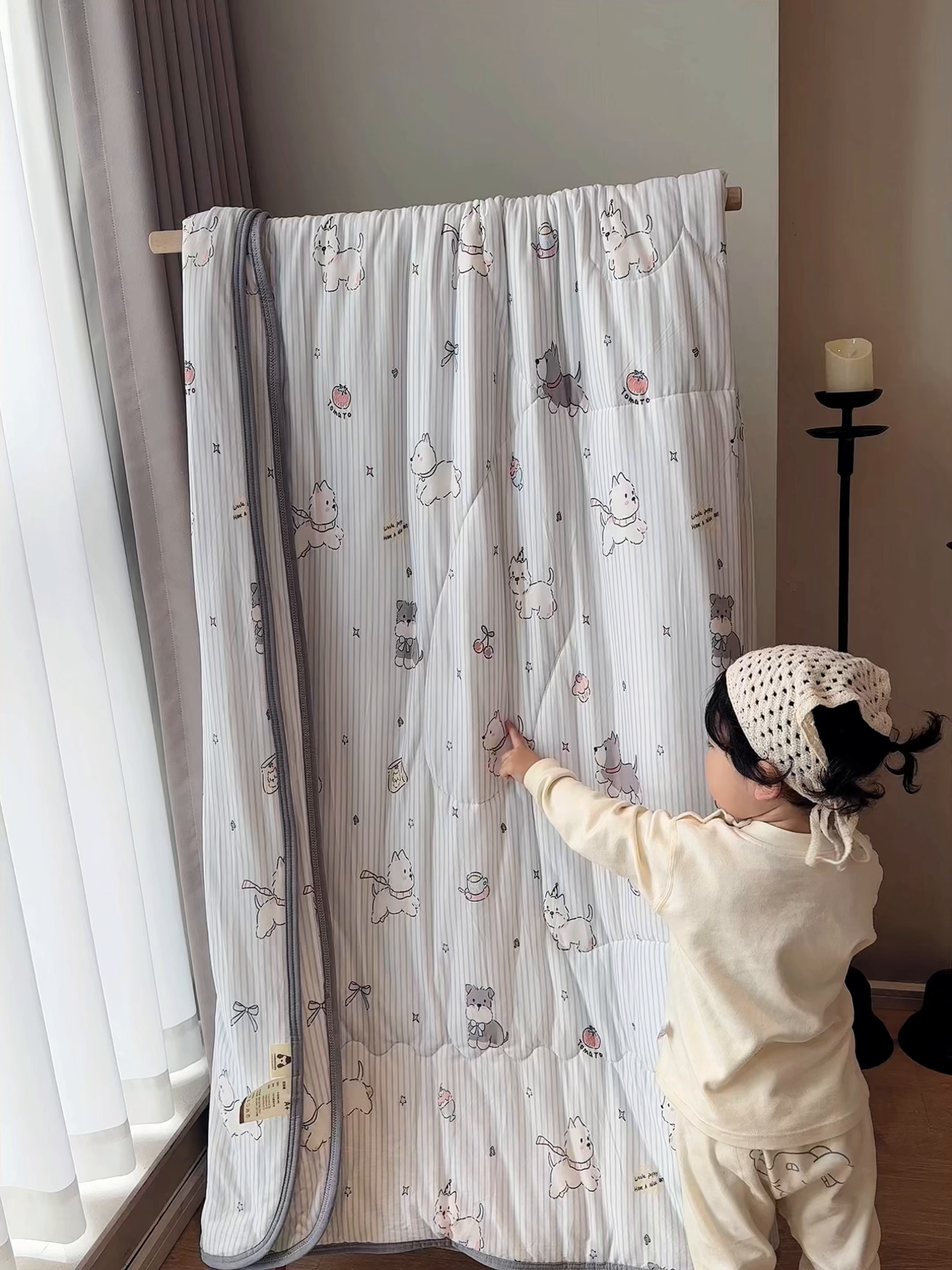 91家纺网 家纺一手货源 找家纺 兜米家居 2026春夏新款针织夏被夏凉被空调被 调皮小狗