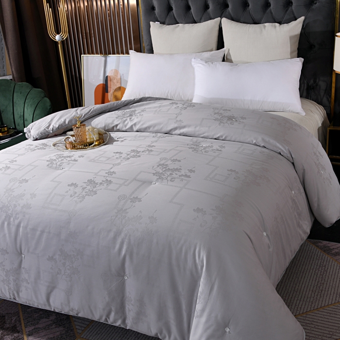 91家纺网 家纺一手货源 找家纺 禹祥家纺 2025新款60s全棉提花蚕丝被被子被芯-芳菲影致系列 芳菲影致-灰色