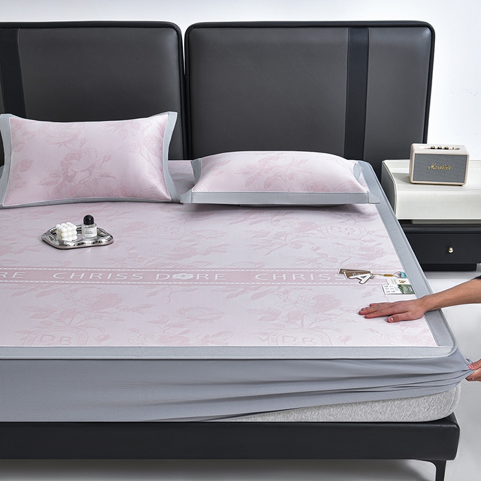 91家纺网 家纺一手货源 找家纺 小牛席业 2026春夏新款【实拍风格】双PE高凉感凉席席子-盛世蔷薇冰丝席（床笠款） 盛世蔷薇-奈斯