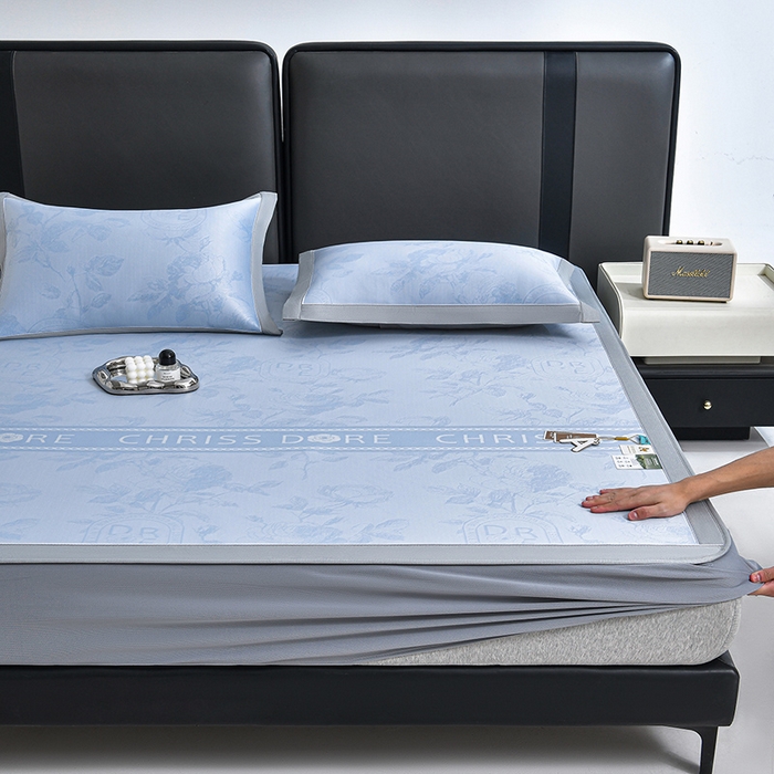 小牛席业 2026春夏新款【实拍风格】双PE高凉感凉席席子-盛世蔷薇冰丝席（床笠款） 盛世蔷薇-蓝色