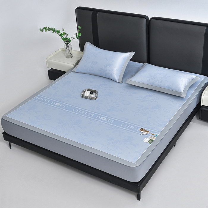 91家纺网 家纺一手货源 找家纺 小牛席业 2026春夏新款【实拍风格】双PE高凉感凉席席子-盛世蔷薇冰丝席（床笠款） 盛世蔷薇-蓝色