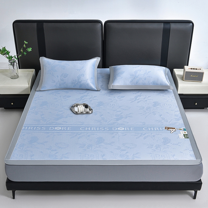 91家纺网 家纺一手货源 找家纺 小牛席业 2026春夏新款【实拍风格】双PE高凉感凉席席子-盛世蔷薇冰丝席（床笠款） 盛世蔷薇-蓝色