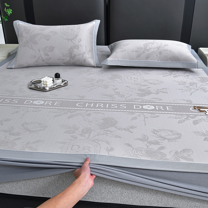 91家纺网 家纺一手货源 找家纺 小牛席业 2026春夏新款【实拍风格】双PE高凉感凉席席子-盛世蔷薇冰丝席（床笠款） 盛世蔷薇-香槟