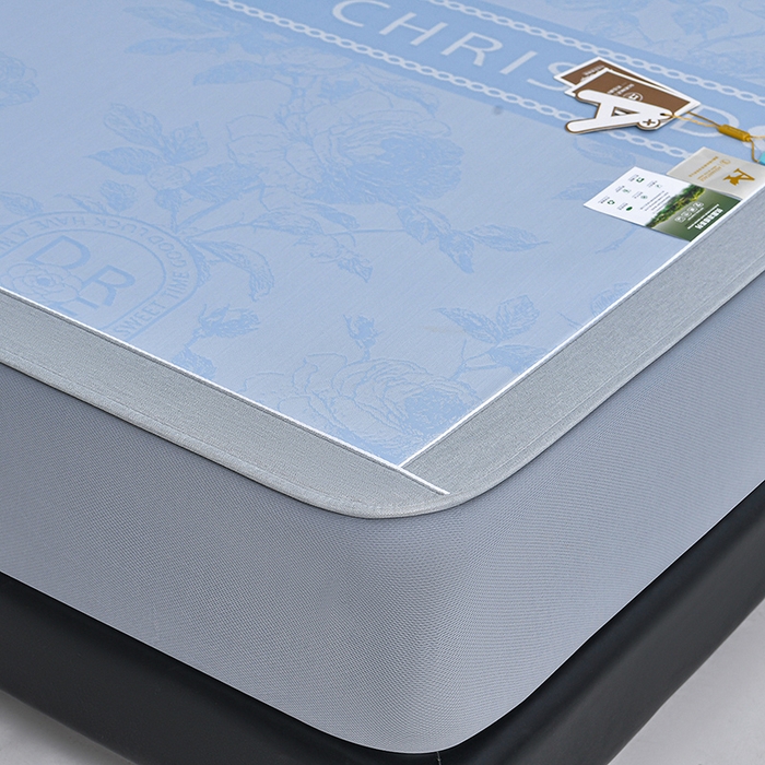 91家纺网 家纺一手货源 找家纺 小牛席业 2026春夏新款【实拍风格】双PE高凉感凉席席子-盛世蔷薇冰丝席（床笠款） 盛世蔷薇-蓝色