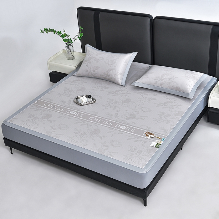 91家纺网 家纺一手货源 找家纺 小牛席业 2026春夏新款【实拍风格】双PE高凉感凉席席子-盛世蔷薇冰丝席（床笠款） 盛世蔷薇-香槟