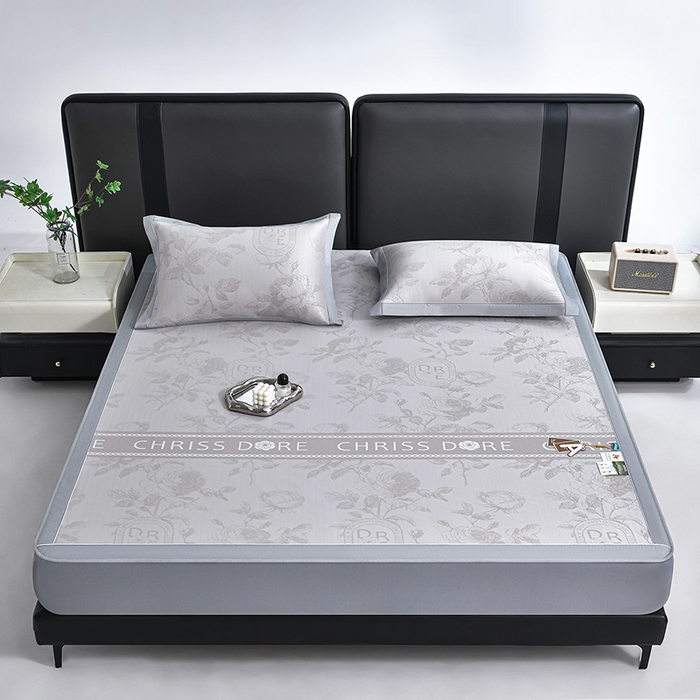 91家纺网 家纺一手货源 找家纺 小牛席业 2026春夏新款【实拍风格】双PE高凉感凉席席子-盛世蔷薇冰丝席（床笠款） 盛世蔷薇-香槟