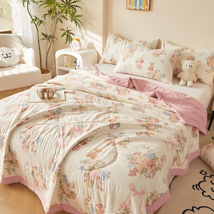 91家纺网 家纺一手货源 找家纺 海洋家纺 2026新款100%新疆棉花印花夏被亲肤仿棉夏凉被纯手包边空调被薄被子 花开富贵