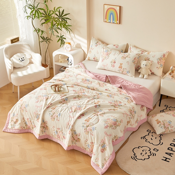 91家纺网 家纺一手货源 找家纺 海洋家纺 2026新款100%新疆棉花印花夏被亲肤仿棉夏凉被纯手包边空调被薄被子 花开富贵