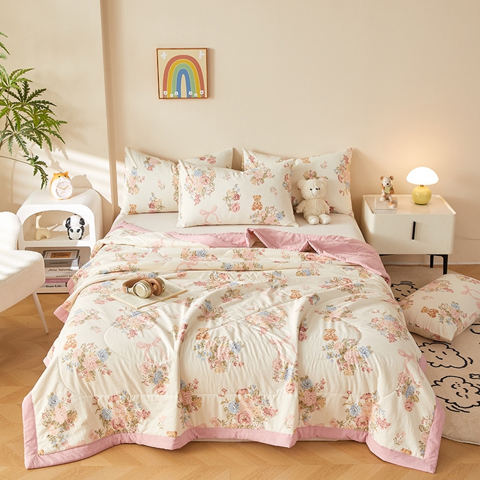 91家纺网 家纺一手货源 找家纺 海洋家纺 2026新款100%新疆棉花印花夏被亲肤仿棉夏凉被纯手包边空调被薄被子 花开富贵