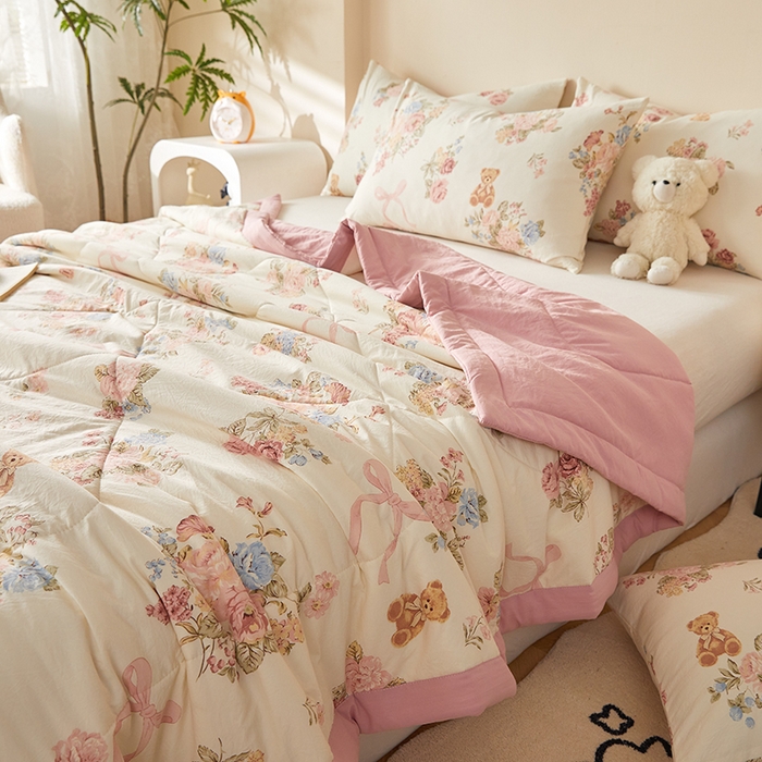 91家纺网 家纺一手货源 找家纺 海洋家纺 2026新款100%新疆棉花印花夏被亲肤仿棉夏凉被纯手包边空调被薄被子 花开富贵