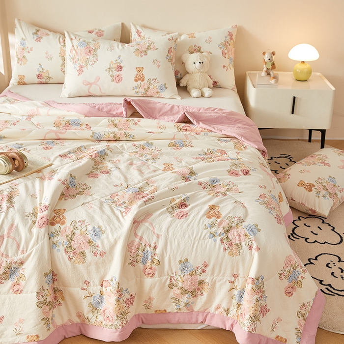 91家纺网 家纺一手货源 找家纺 海洋家纺 2026新款100%新疆棉花印花夏被亲肤仿棉夏凉被纯手包边空调被薄被子 花开富贵