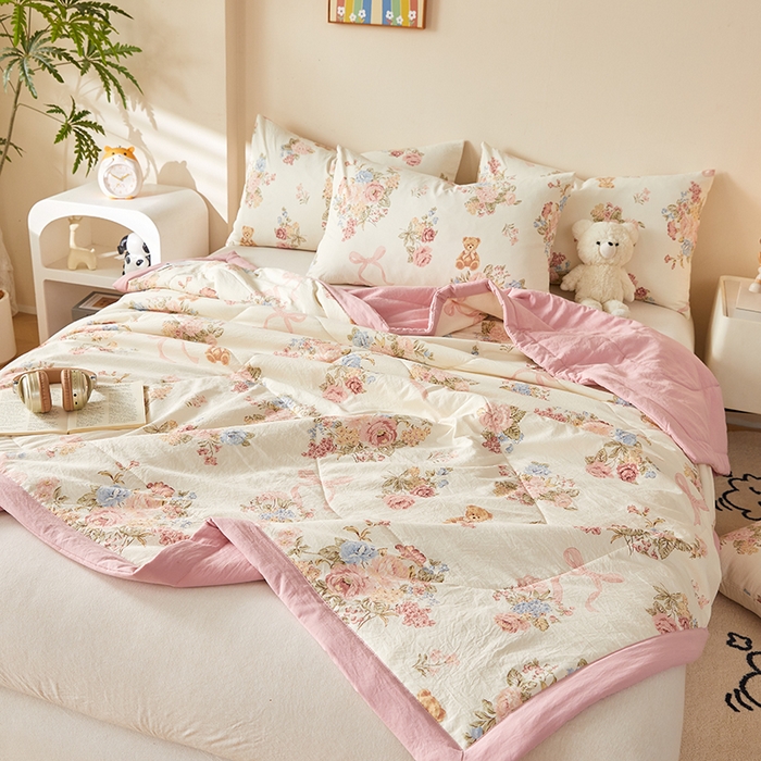 91家纺网 家纺一手货源 找家纺 海洋家纺 2026新款100%新疆棉花印花夏被亲肤仿棉夏凉被纯手包边空调被薄被子 花开富贵