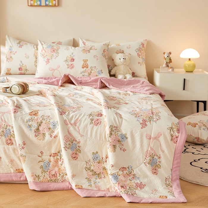 91家纺网 家纺一手货源 找家纺 海洋家纺 2026新款100%新疆棉花印花夏被亲肤仿棉夏凉被纯手包边空调被薄被子 花开富贵