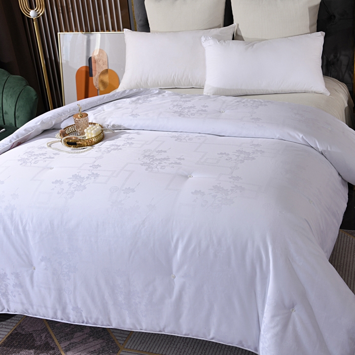 91家纺网 家纺一手货源 找家纺 禹祥家纺 2026新款60s全棉提花蚕丝被被子被芯-芳菲影致系列 芳菲影致-白色