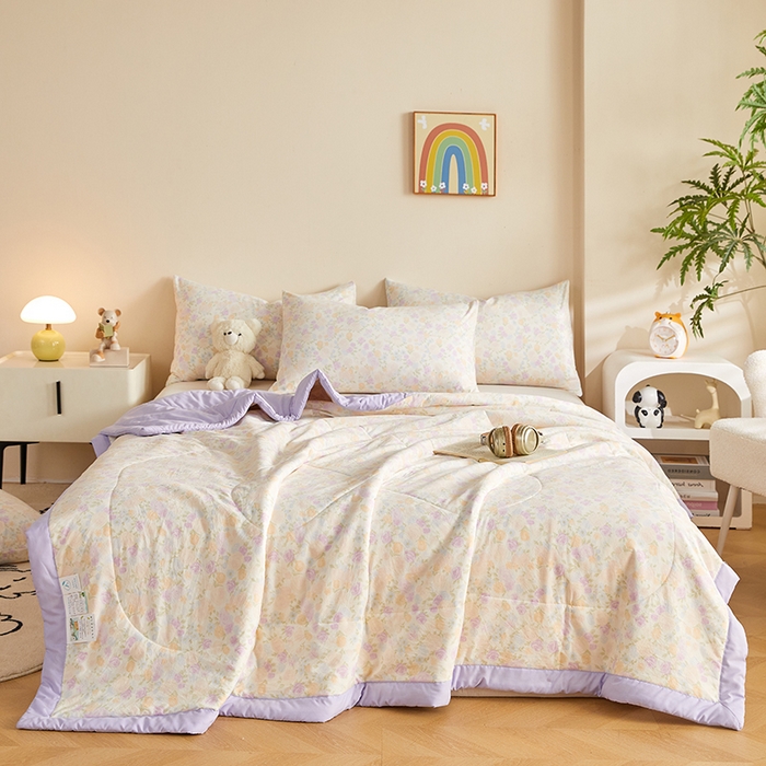 91家纺网 家纺一手货源 找家纺 海洋家纺 2026新款100%新疆棉花印花夏被亲肤仿棉夏凉被纯手包边空调被薄被子 花之恋 紫