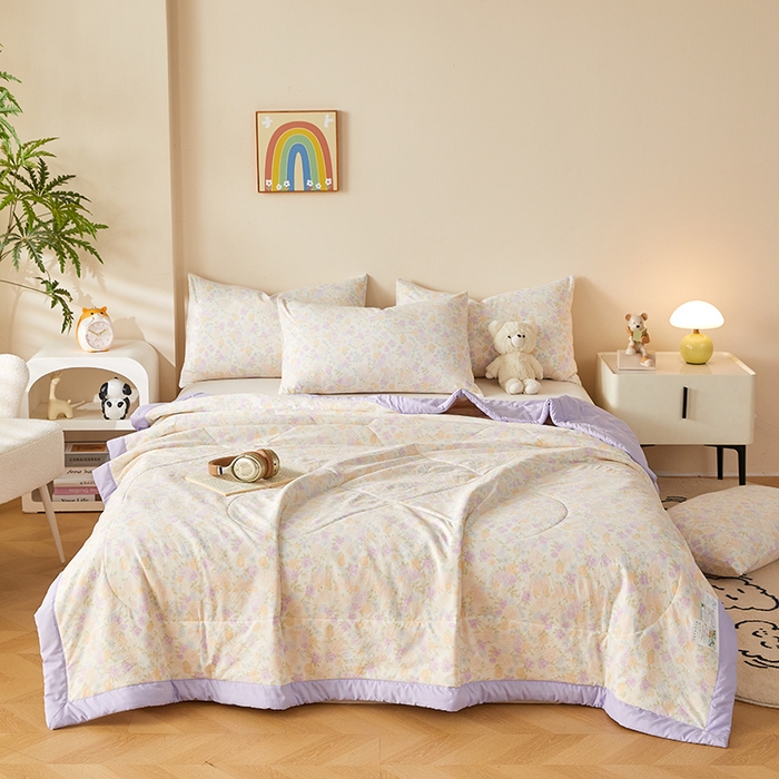 91家纺网 家纺一手货源 找家纺 海洋家纺 2026新款100%新疆棉花印花夏被亲肤仿棉夏凉被纯手包边空调被薄被子 花之恋 紫