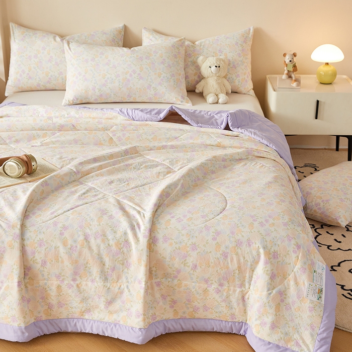 91家纺网 家纺一手货源 找家纺 海洋家纺 2026新款100%新疆棉花印花夏被亲肤仿棉夏凉被纯手包边空调被薄被子 花之恋 紫