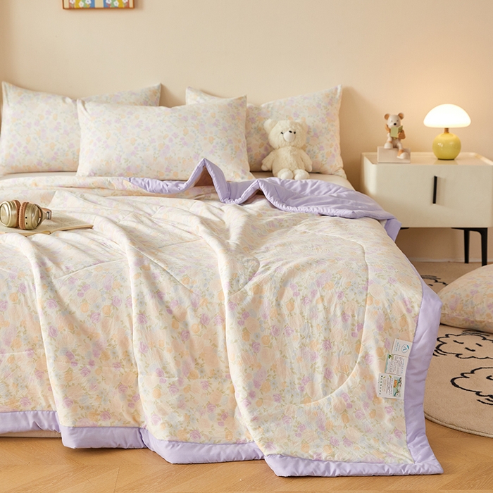 91家纺网 家纺一手货源 找家纺 海洋家纺 2026新款100%新疆棉花印花夏被亲肤仿棉夏凉被纯手包边空调被薄被子 花之恋 紫