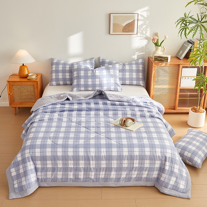 91家纺网 家纺一手货源 找家纺 海洋家纺 2026新款100%新疆棉花印花夏被亲肤仿棉夏凉被纯手包边空调被薄被子 简约 蓝