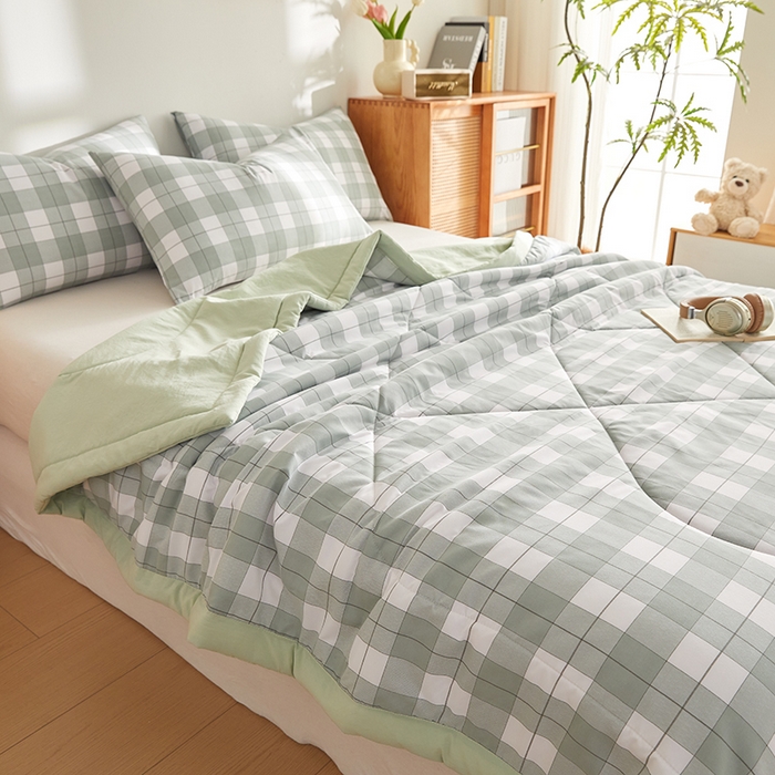 91家纺网 家纺一手货源 找家纺 海洋家纺 2026新款100%新疆棉花印花夏被亲肤仿棉夏凉被纯手包边空调被薄被子 简约 绿