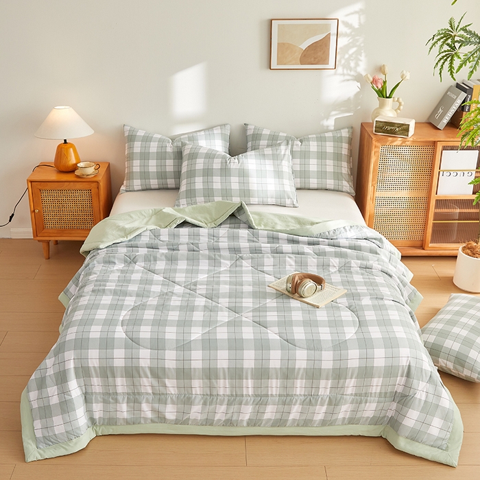 91家纺网 家纺一手货源 找家纺 海洋家纺 2026新款100%新疆棉花印花夏被亲肤仿棉夏凉被纯手包边空调被薄被子 简约 绿